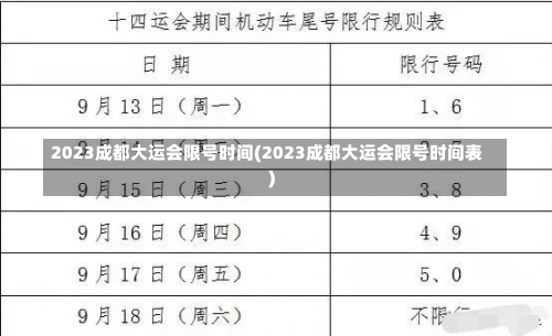 2023成都大运会限号时间(2023成都大运会限号时间表)